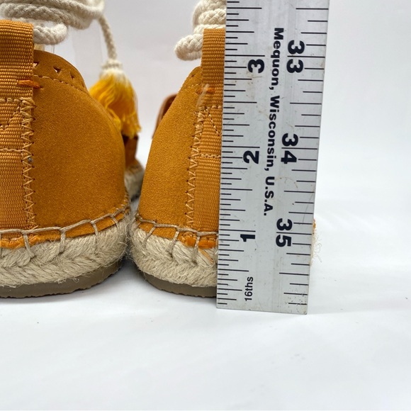 TOMS Orange Espadrille Flats Women’s Lace Up Ankle Tassel Tie Suede Shoes Size 9 - Picture 7 of 13